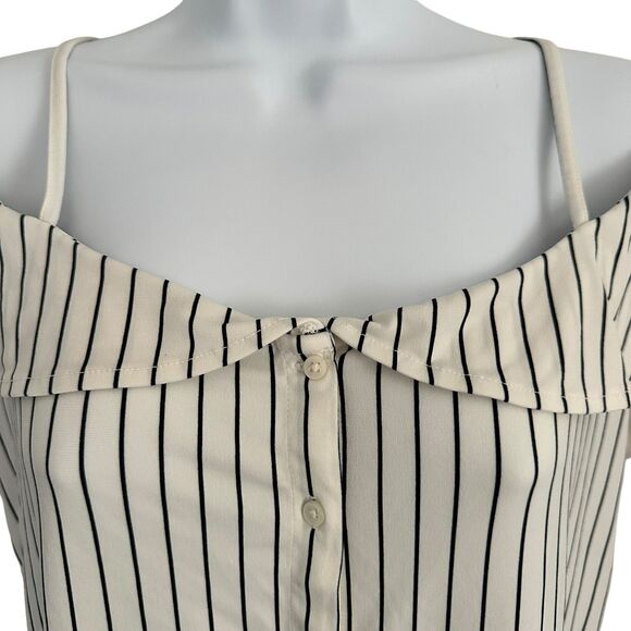 Banana Republic White Black Stripe Off Shoulder Button Up Top Size Small - Picture 3 of 7